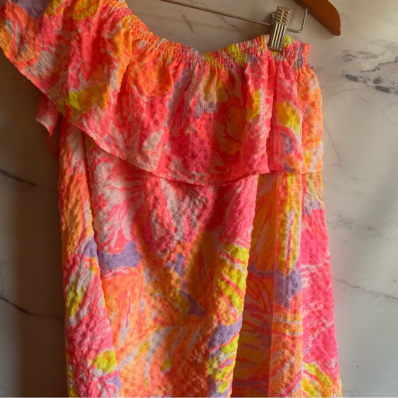 Lilly Pulitzer Emmeline One Shoulder Ruffled Dress Sun Splashed Multi Size Large - Picture 9 of 9